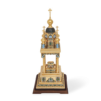 Дарохранительница ювелирная большая эмаль, финифть / золочение