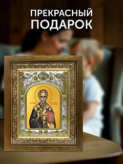 Икона Игнатий Богоносец в ризе и деревянном киоте, 26х22 см