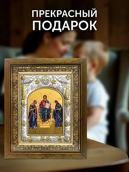Икона Деисус в ризе и деревянном киоте, 26х22 см