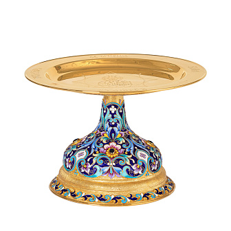 Дискос с поддискосником / ф240мм-песочные часы 1, 0л потира / филигрань, эмаль, роспись, ручная гравировка / золочение