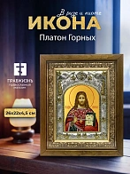 Икона Платон Горных в ризе и деревянном киоте, 26х22 см