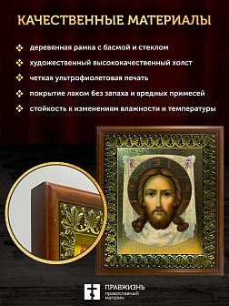 Икона Спас Нерукотворный с золочением, деревянная рамка с басмой и стеклом 18х21х2,5 см 1130