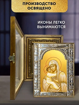 Икона Жировицкая Божия Матерь в ризе и деревянном киоте, 33х27 см