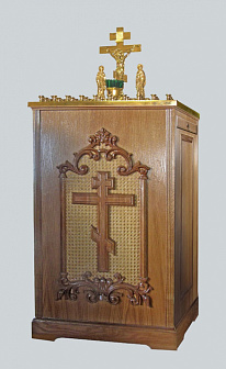 Панихидный стол на 42 свечи с дверцей, полкой и резьбой на Ротанге