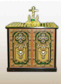 Панихидный стол Маркетри №239 на 106 свечей с дверкой и полкой