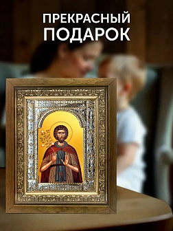 Икона Евфросин Палестинский в ризе и деревянном киоте, 33х27 см