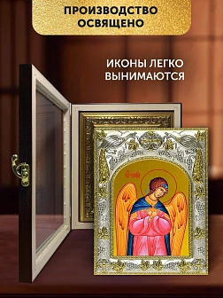 Икона Архангел Селафиил в ризе и киоте под дерево, 27х23 см