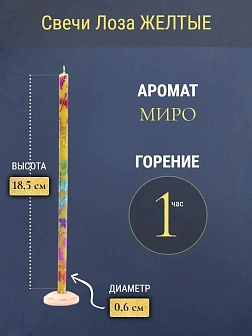 Набор Подсвечник оникс "вазочка", со свечами праздничные №80 (уп 50шт), ЖЕЛТЫЕ (Радужная лоза)