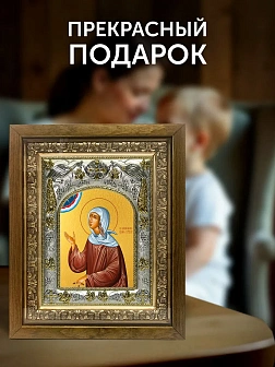 Икона Ксения Петербургская в ризе и деревянном киоте, 26х22 см
