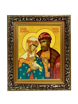 Икона Петр и Феврония Муромские чудотворцы, узкая рамка 17,5х20,5х2 см 118