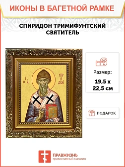 Икона Спиридон Тримифунтский святитель, широкая рамка 19,5х22,5х2 см 135