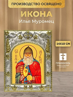 Икона Илья Муромец в ризе, 18х14 см Икона Илья Муромец в ризе, 18х14 см