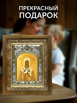 Икона Петр Митрополит Московский в ризе и деревянном киоте, 26х22 см