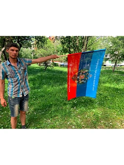 Флаг 081 Новороссия ЛНР_Сокрушу пред ним врагов его, 90х135 см, материал сетка для улицы