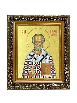 Икона "Николай Чудотворец", свт. Мирликийский, с золочением поталью, 09074-УЛ