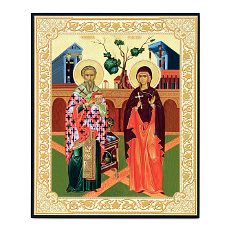 Икона на доске 33х40 объемная печать, лак Киприан и Иустина
