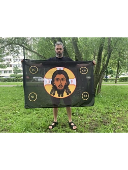 Флаг 021_1 Спас Нерукотворный без надписи на черном 90х135 см материал шелк для помещений Флаг 021_1 Спас Нерукотворный без надписи на черном 90х135 см материал шелк для помещений