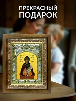 Икона Силуан Дивногорец в ризе и деревянном киоте, 26х22 см