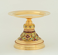 Дискос с поддискосником / ф280мм-конус потира 2, 0л / филигрань, эмаль, ручная гравировка / золочение