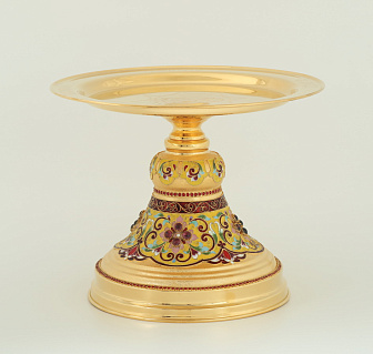 Дискос с поддискосником / ф280мм-конус потира 2, 0л / филигрань, эмаль, ручная гравировка / золочение