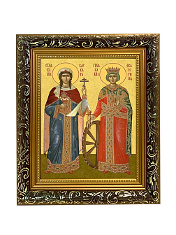 Икона Варвара и Екатерина великомученицы, узкая рамка 17,5х20,5х2 см 070 041