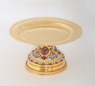 Дискос с поддискосником / ф240мм-конус потира 0, 5л / филигрань, эмаль, 4-финифти, ручная гравировка / золочение