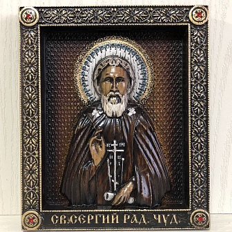Икона Сергий Радонежский, резная из дерева