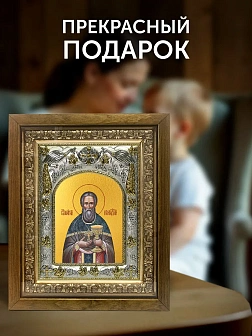 Икона Иоанн Кронштадтский в ризе и деревянном киоте, 26х22 см