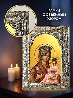 Икона Всеблаженная Божия Матерь в ризе и деревянном киоте, 33х27 см