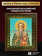 Икона Харалампий Магнезийский священномученик, деревянная рамка с басмой и стеклом 18х21х2,5 см 1090