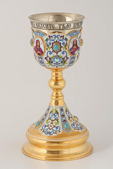 Потир 1.0л 4-финифти, филигрань, эмаль / золочение / мельхиоровый стакан