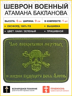 Шеврон Атамана Бакланова пришивной оксфорд хаки 6х9 см 1 шт