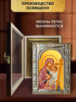 Икона Новоникитская Божия Матерь в ризе и киоте под дерево, 33х27 см