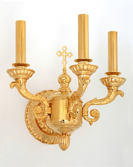 Лампада 3 свечи большая с крестом золочение