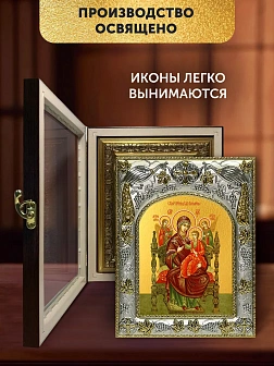 Икона Всецарица Божия Матерь в ризе и киоте под дерево, 27х23 см