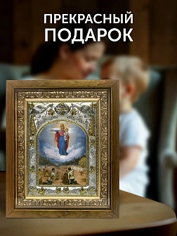 Икона Августовская Божия Матерь в ризе и деревянном киоте, 26х22 см