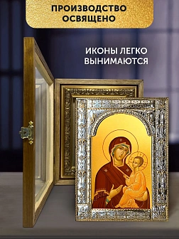 Икона Тихвинская Божия Матерь в ризе и деревянном киоте, 33х27 см