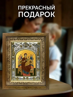 Икона Всецарица Божия Матерь в ризе и деревянном киоте, 26х22 см