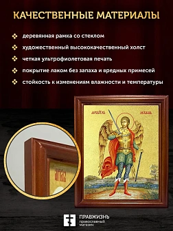 Икона Михаил Архангел с золочением, деревянная рамка со стеклом 15х18х2 см 105