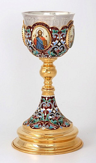 Потир 0.5л 4-деколи, филигрань, эмаль / золочение / серебряный стакан (УИН)