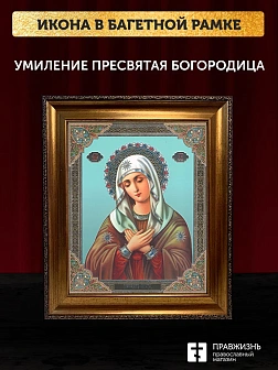 Икона Умиление Божия Матерь, бронзовая багетная рамка узкая с узором 15х18 см