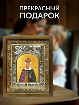 Икона Иулиания Вяземская в ризе и деревянном киоте, 26х22 см