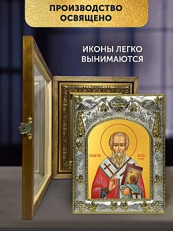 Икона Анатолий Константинопольский в ризе и деревянном киоте, 26х22 см