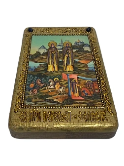 Настольная икона "Святые преподобные Александр (Пересвет) и Андрей (Ослябя) Радонежские" на мореном 