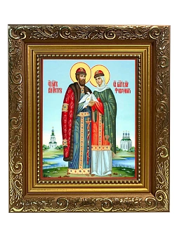 Икона складень Петр и Феврония Муромские и Ангел Хранитель 19х22х7 см 118