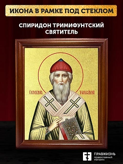 Икона Спиридон Тримифунтский святитель с золочением, деревянная рамка со стеклом 15х18х2 см 135
