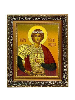Икона Георгий Победоносец великомученик, узкая рамка 17,5х20,5х2 см 058