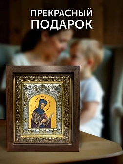 Икона Анастасия Узорешительница в ризе и киоте под дерево, 27х23 см Икона Анастасия Узорешительница в ризе и киоте под дерево, 27х23 см