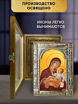 Икона Муромская Божия Матерь в ризе и деревянном киоте, 33х27 см