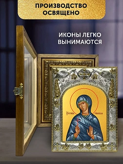 Икона Евгения Римская в ризе и деревянном киоте, 26х22 см
